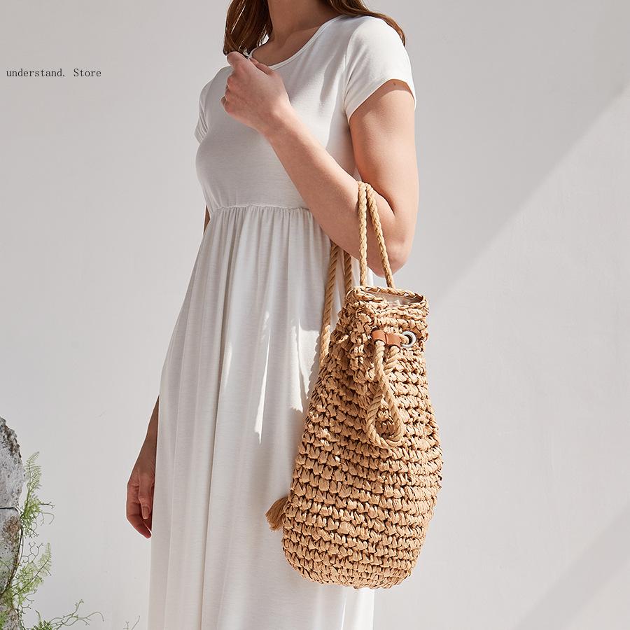 Handmade Drawstring Beach Shou - Women'S Raffia Bags ulasan dan harga